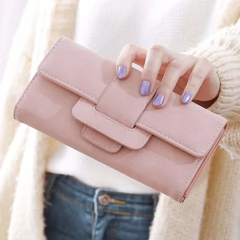 

2020 New Ladies Wallet Long Tri Fold Flip Fashion Large Capacity Small Fresh Student Coins Multifunctional Buckle Wallet