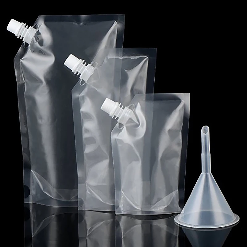 

Funnel Plastic Transparent Beverage Filler Juice Drink Packaging Bag Reusable Concealable Self-Absorption Packet Drink Sack