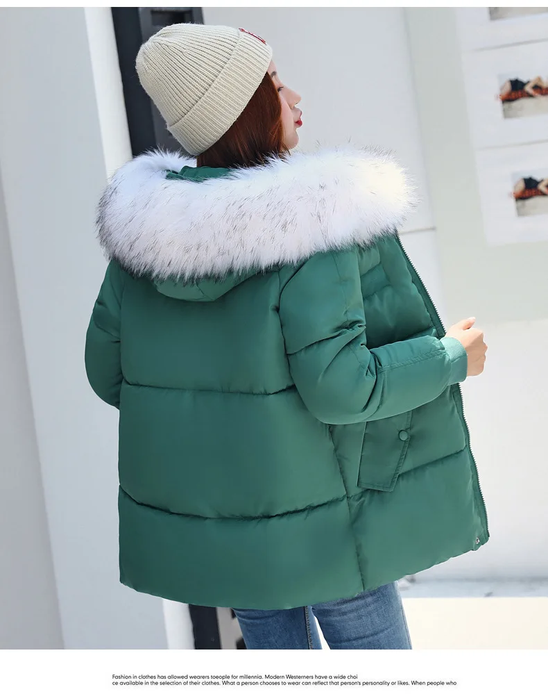 Зимняя куртка, женская зимняя парка с меховым воротником, Толстая куртка с капюшоном, корейский стиль, теплая Повседневная тонкая женская хлопковая куртка большого размера