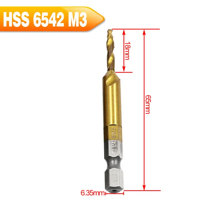 6pcs Titanium M2 Hex Shank Hand Tap HSS Spiral Point ScrewThread Metric Plug Drill Bits M3 M4 M5 M6 M8 M10 fit Metal Steel