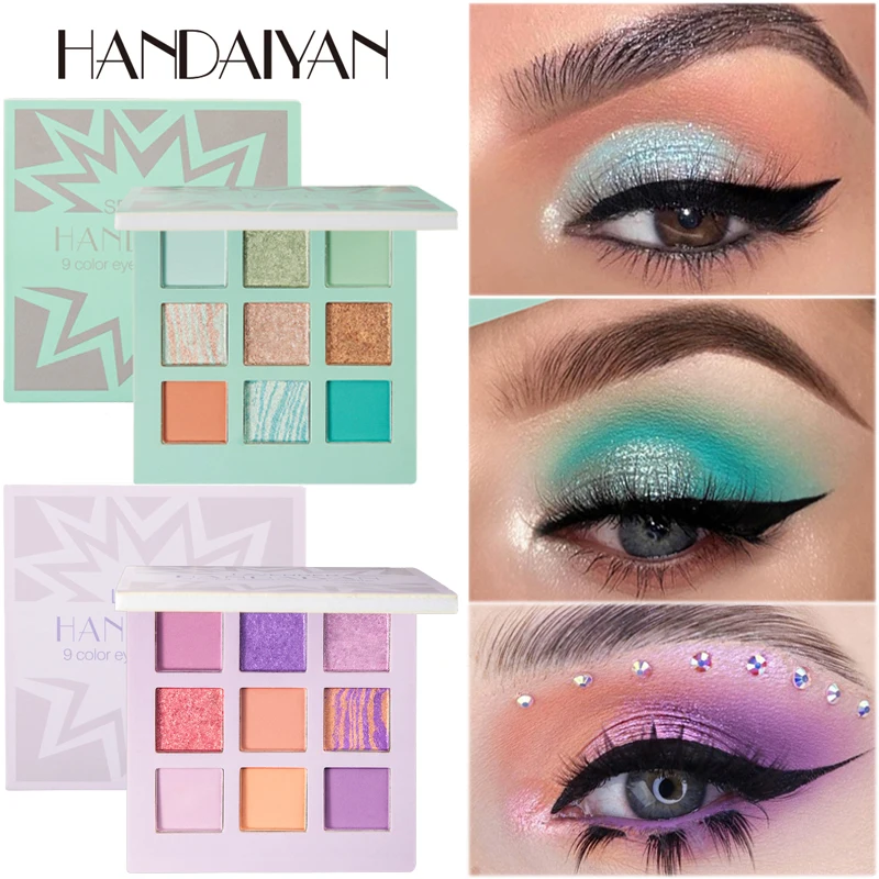 

HANDAIYAN 9 Colors Mint Lilac Eyeshadow Powder Pallete Glitter Makeup Palette Matte Shimmer Shiny Eye Shadow Pigment Cosmetics