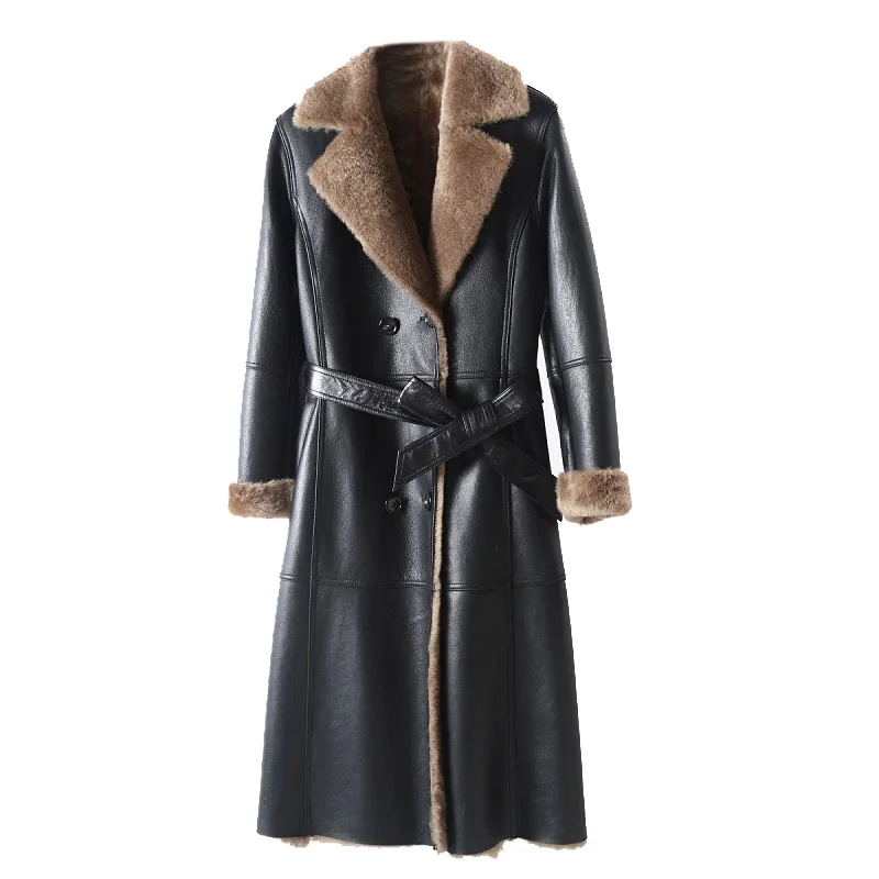 Female Winter Lamb Fur Leather Jacket Female Genuine Leather Lambswool