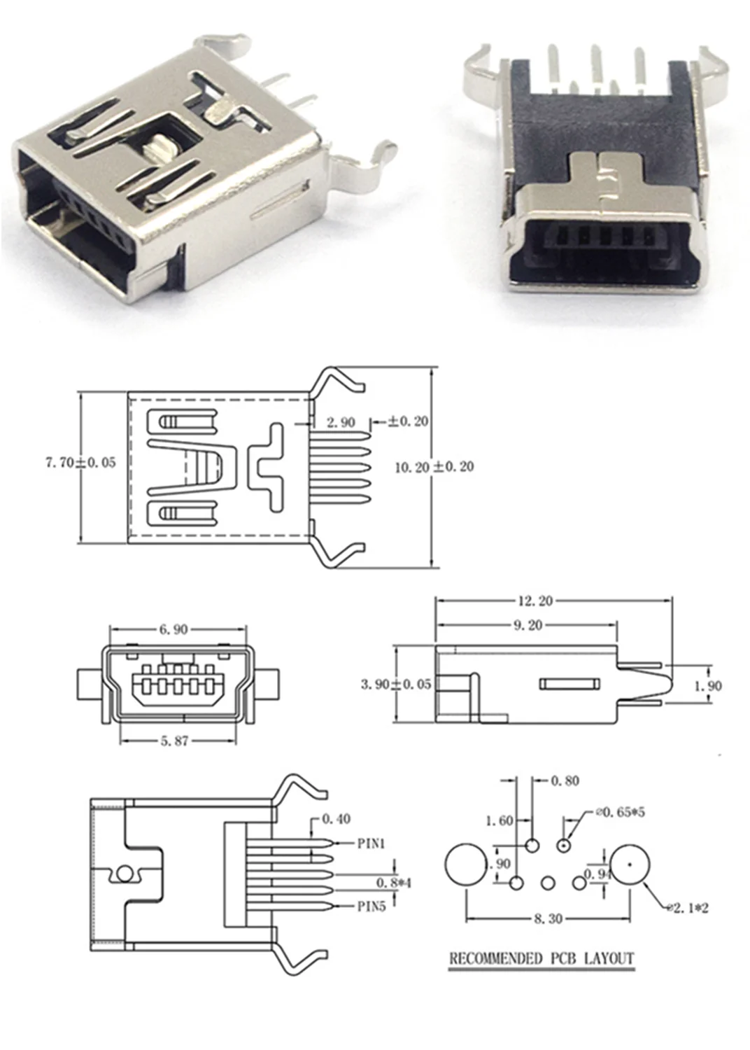 Micro Usb Type B Pin Dip Socket Connector - 10pcs Mini Type B 5-pin - Aliexpress