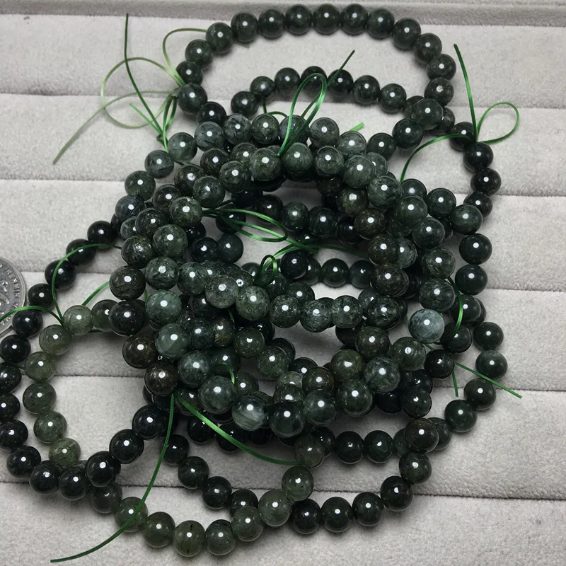 

New Women Men Bracelet Natural Green Rutilated Quartz Bracelets Stretch Rutilated Quartz Crystal Round Beads Bracelets