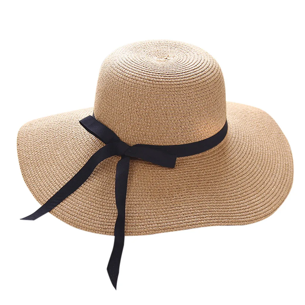 Летняя соломенная шляпа для женщин с большими широкими полями, пляжная шляпа, шляпа от солнца, складная Солнцезащитная шляпа с защитой от УФ-излучения, Панама, Bone Chapeu Feminino d - Цвет: Khaki