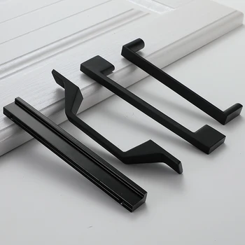 FCFC American style Kitchen Cabinet Handle Square Matte Black 128mm Drawer Black Cabinet Wardrobe 7 Character Solid Pulls