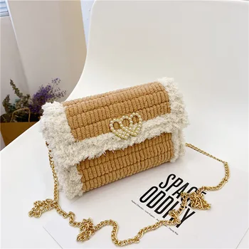 

Korean Style Winter Women's Handbag Fashion Love Heart Chains Crossbody Bags Female Shoulder Bag Hand-Woven Bag DIY Wallet Purse