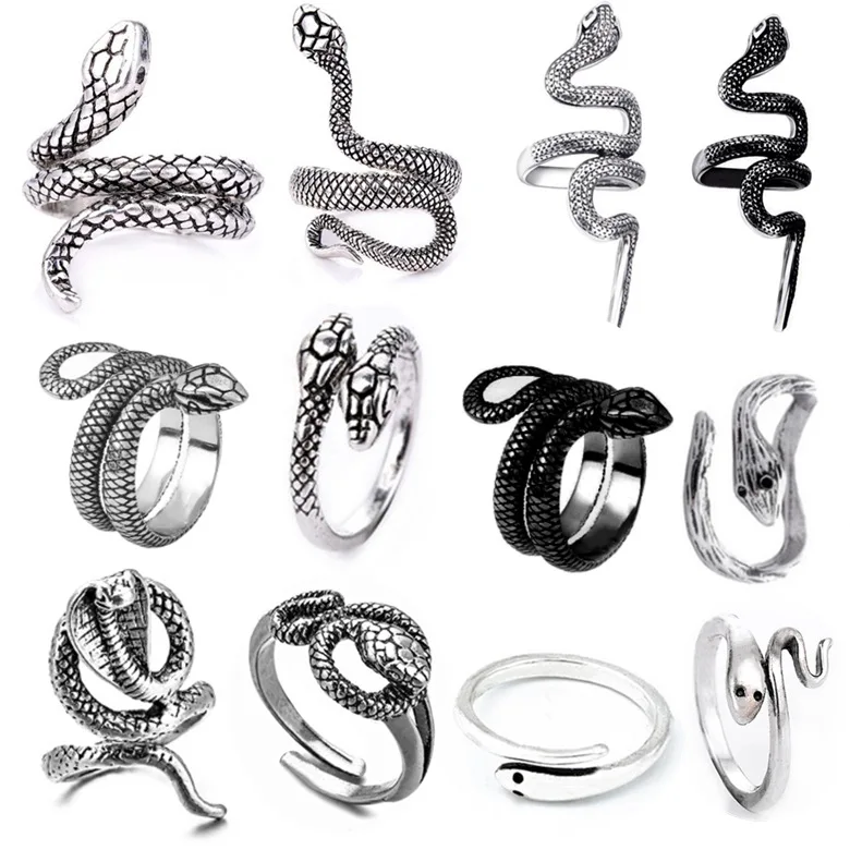 

Модное античное серебряное металлическое кольцо открытые панковские Регулируемый дизайн змея животное Крупное кольцо для женщин и мужчин вечерние нее ювелирное изделие