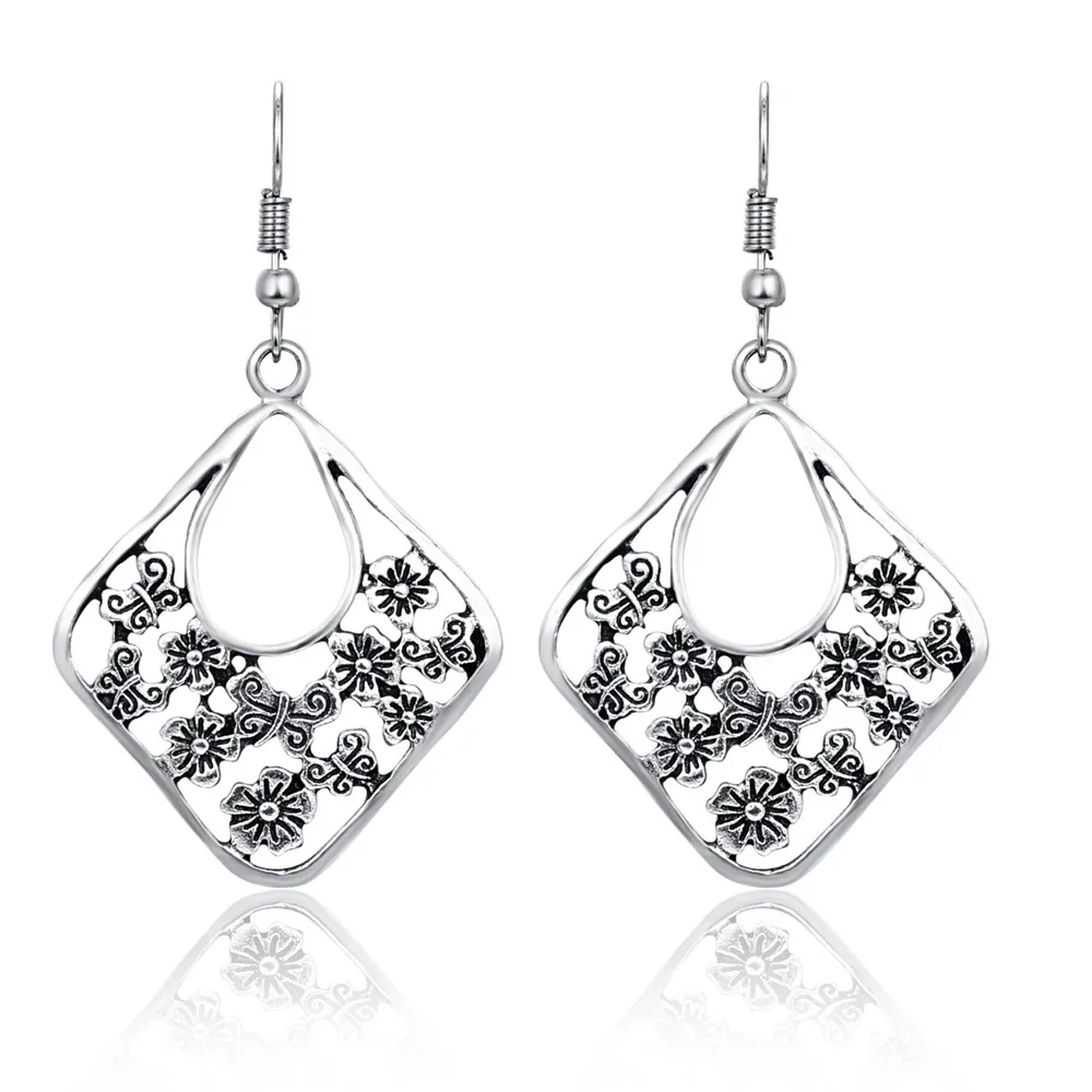 

HC Vintage Hollow out Square Drop Special Geometric Dangle Earrings Women Bohemia Jewelry Retro Earrings Ethnic Indian Jewelry W