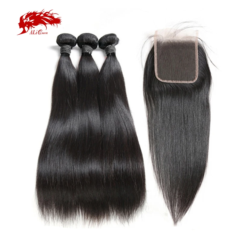 Ali Queen Hair 3/4 шт. перуанские прямые человеческие волосы Remy пряди застежкой 4x 4/13x4