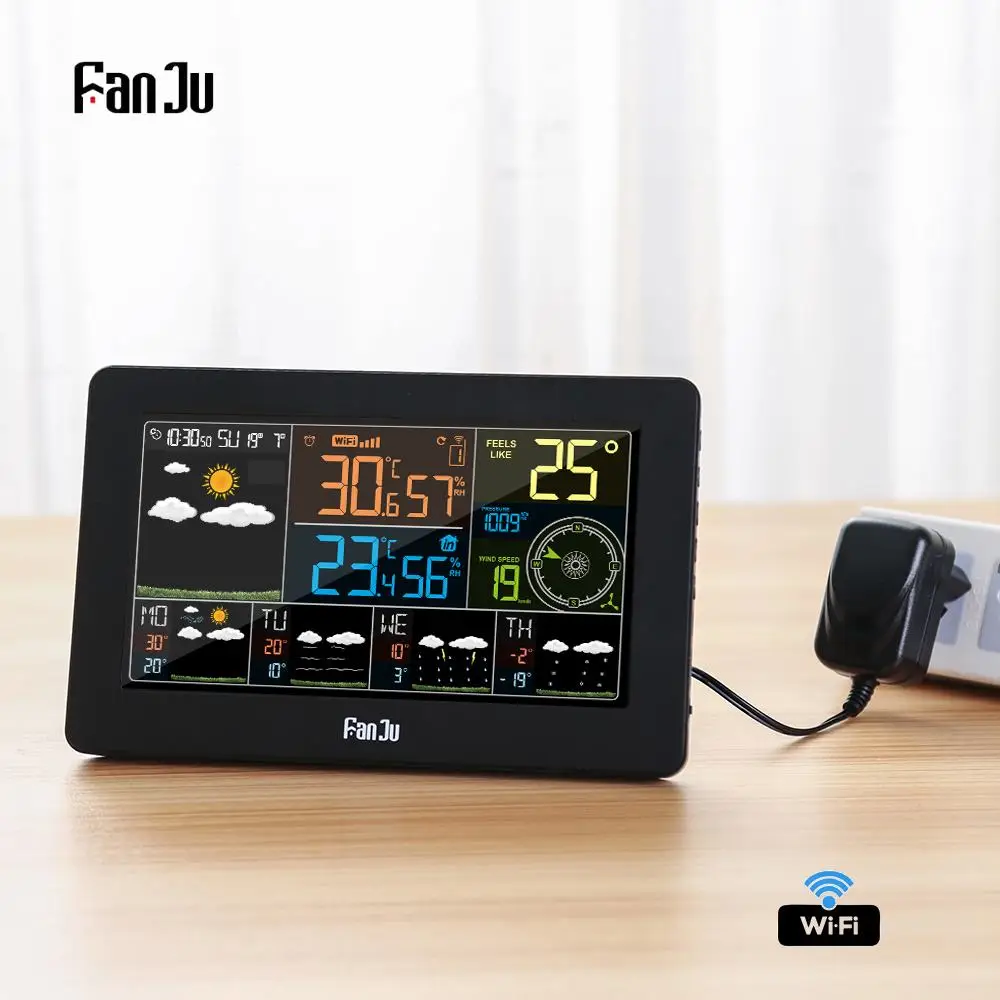 FanJu FJW4 Wi Fi метеостанция настенный цифровой будильник термометр гигрометр прогноз