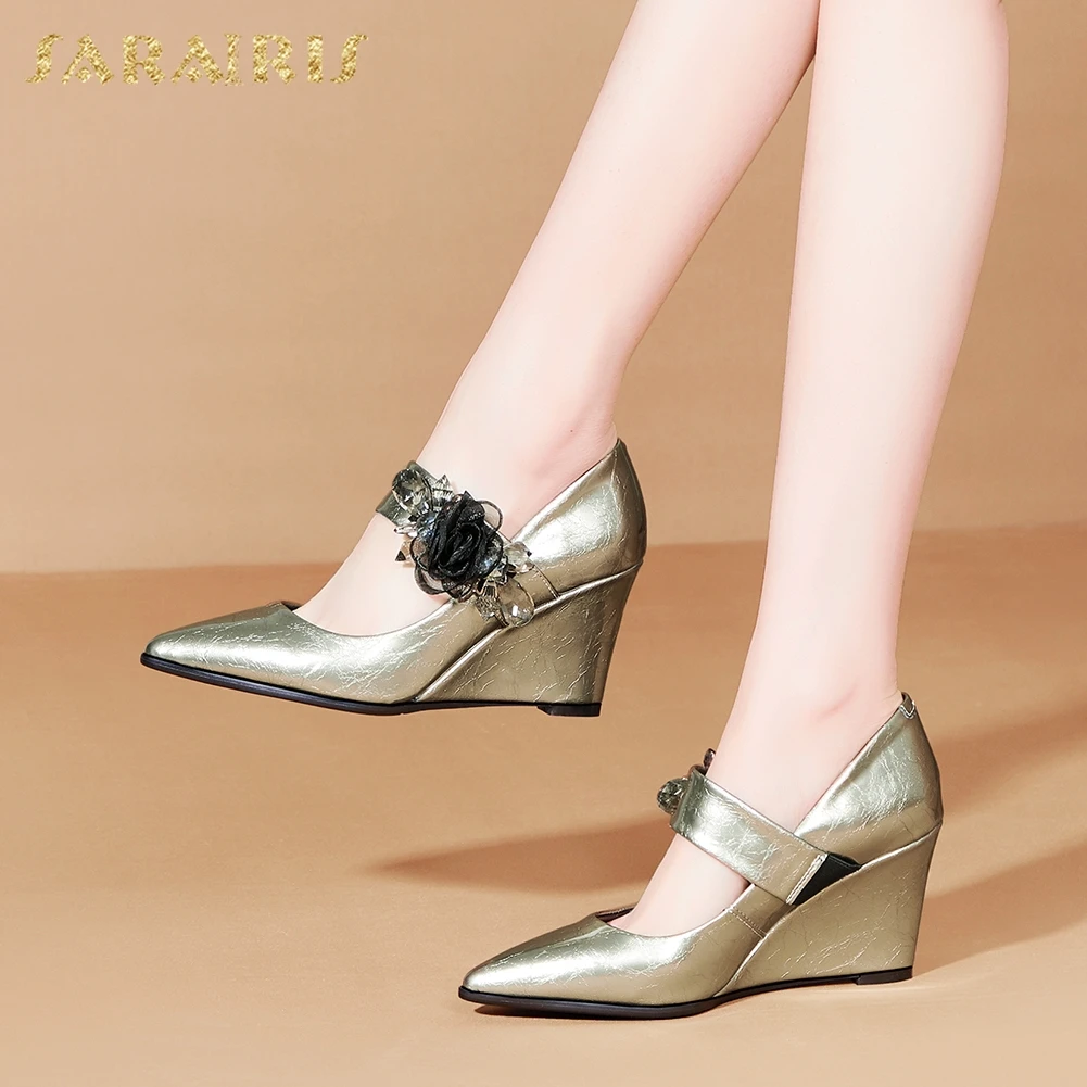 

Sarairis Fashion New Design Patent Leather hook&loop Party Wedding Pumps Woman Shoes Pointed Toe Wedge High Heels Women Pumps