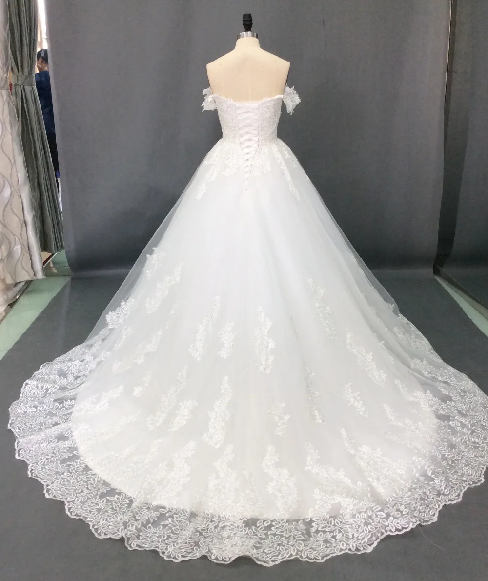 С открытыми плечами Принцесса Свадебные платья бальное платье кружево, аппликация бисером с рукавами свадебное платье невесты платье Vestido de Noiva