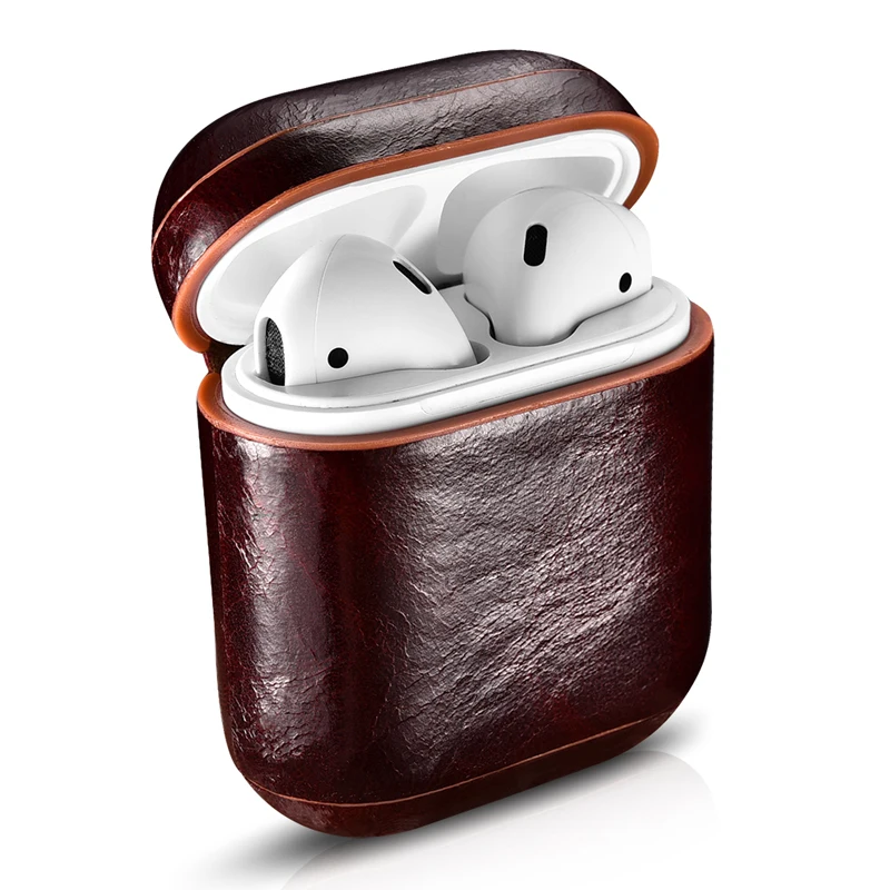 Oil Wax Genuine Leather Headphone Case Storage Bag Cover for Apple Airpods iPhone Bluetooth Earphone Case Boxes Protective Case