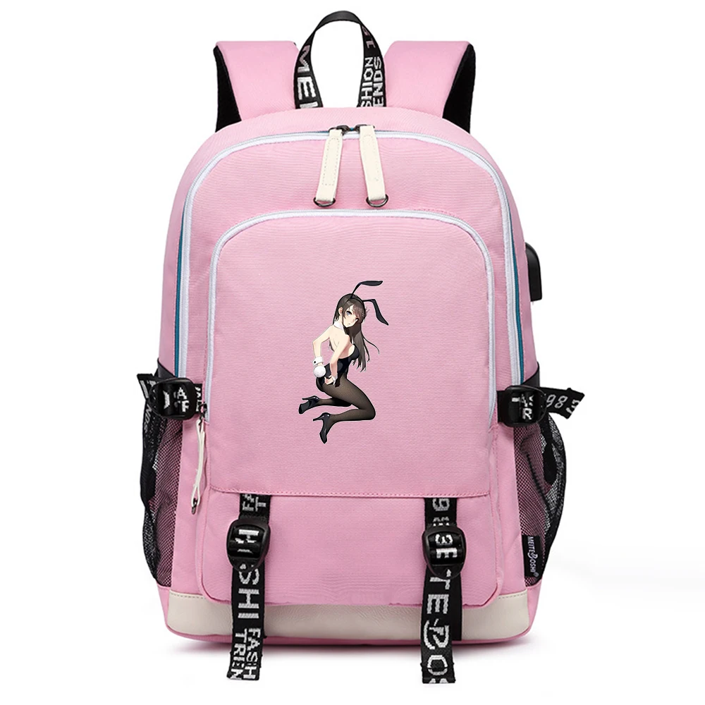 

Rascal Does Not Dream of Bunny Girl Senpai Pink Women Backpack Oxford Cute School Bags Large Bookbag USB Port Laptop Bagpack