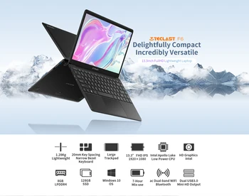Ноутбук Teclast F6, 13,3 дюйма, FHD IPS 1920×1080, Intel Apollo Lake Windows 10, 8 Гб LPDDR4, 128 Гб SSD, 1,28 кг