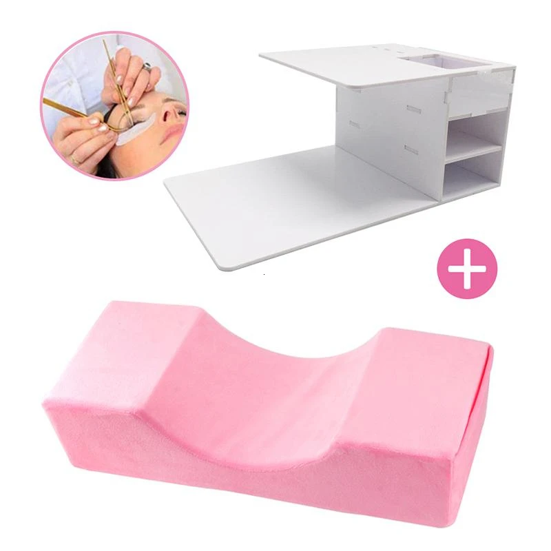 

Professional Lash Pillow Eyelash Extensions Neck Pillow With Acrylic Shelf Organizer Stand For Makeup Salon Use Beauty Tools
