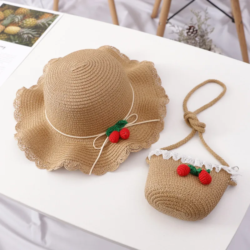 Соломенная шляпа и сумочка для девочек вишневая бабочка | Детская одежда обувь