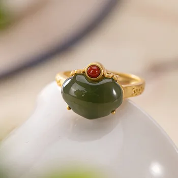 

Silver 925 ring rose gold Emerald ring jewelry woman Sterling silver natural Hetian jade sapphire gold-plated opening