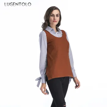 

Lugentolo Women Vest New Autumn Winter Round Neck Split Hem Solid Camel Casual Simple Pocket Sleeveless Knitting Cozy Vest