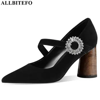 

ALLBITEFO fashion Bright diamond genuine leather high heels girl party women shoes thick heel women high heel shoes
