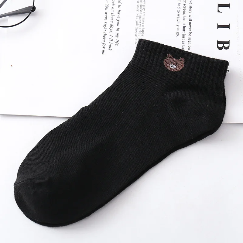 11 стилей, 10 шт. = 5 пар/лот, милые носки в стиле Харадзюку с животными, женские летние носки в Корейском стиле с изображением кота, медведя, кролика, забавные короткие носки, Happy Sox - Цвет: Black