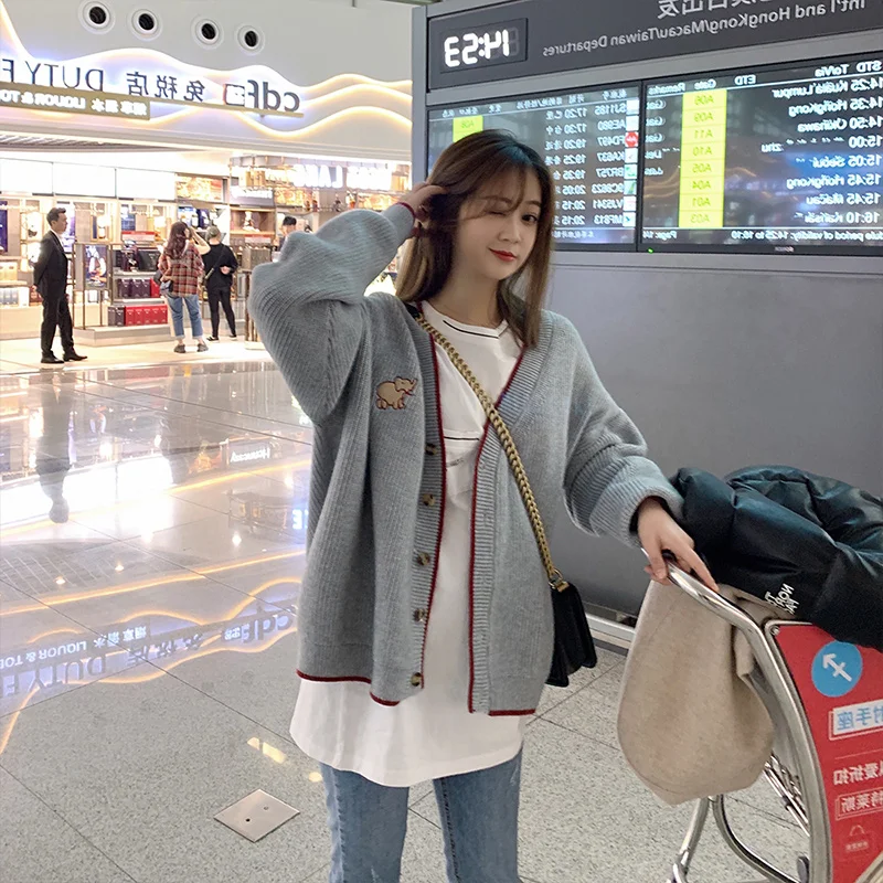 MinuoYi 2019 Autumn Winter Women Button Cardigan Sweater Korean Fashion College Embroidery Sweaters Casual Noodles Knitwear MinuoYi 2019 Autumn Winter Women Button Cardigan Sweater Korean Fashion College Embroidery Sweaters Casual Noodles Knitwear