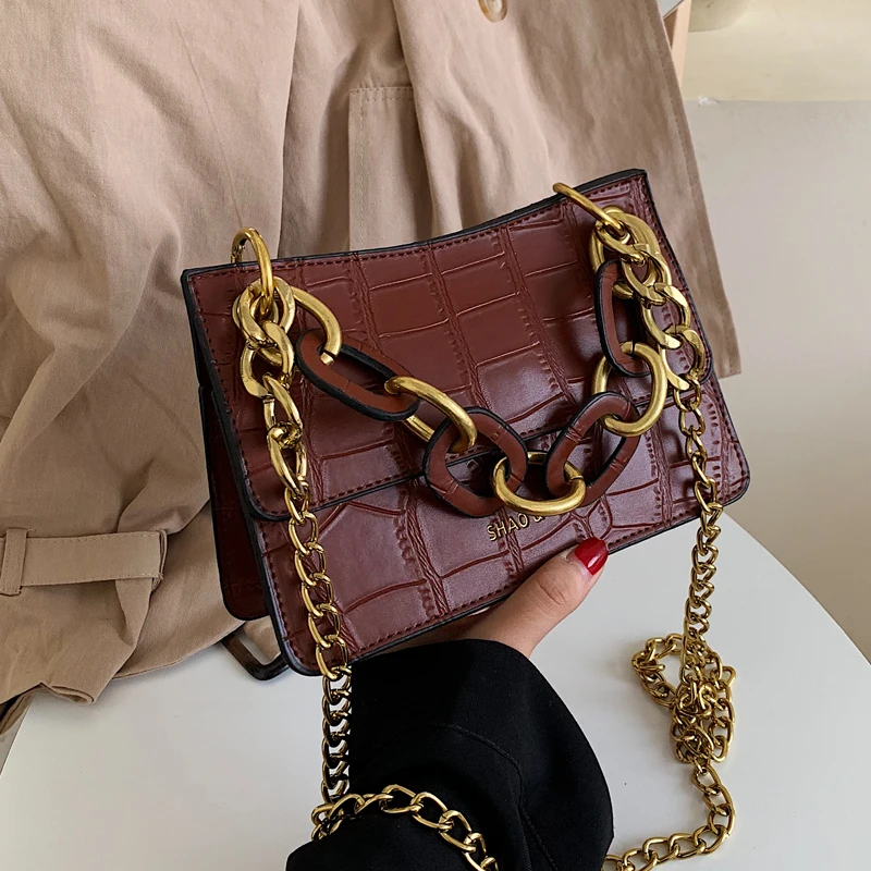 

Fashion Designer Acrylic Handle Handbags Retro Stone Pattern Women Handbags Chic Shouder Bags Luxury Pu Chain Crossbody Bags New