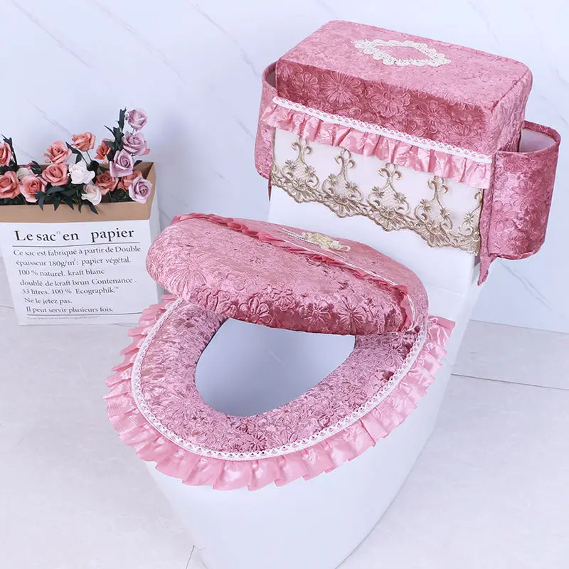 Paste-type Winter Plush Warm Toilet Seat Cover with Storage Bag Washable Thick Toilet Ring Cushion Bathroom Decoration