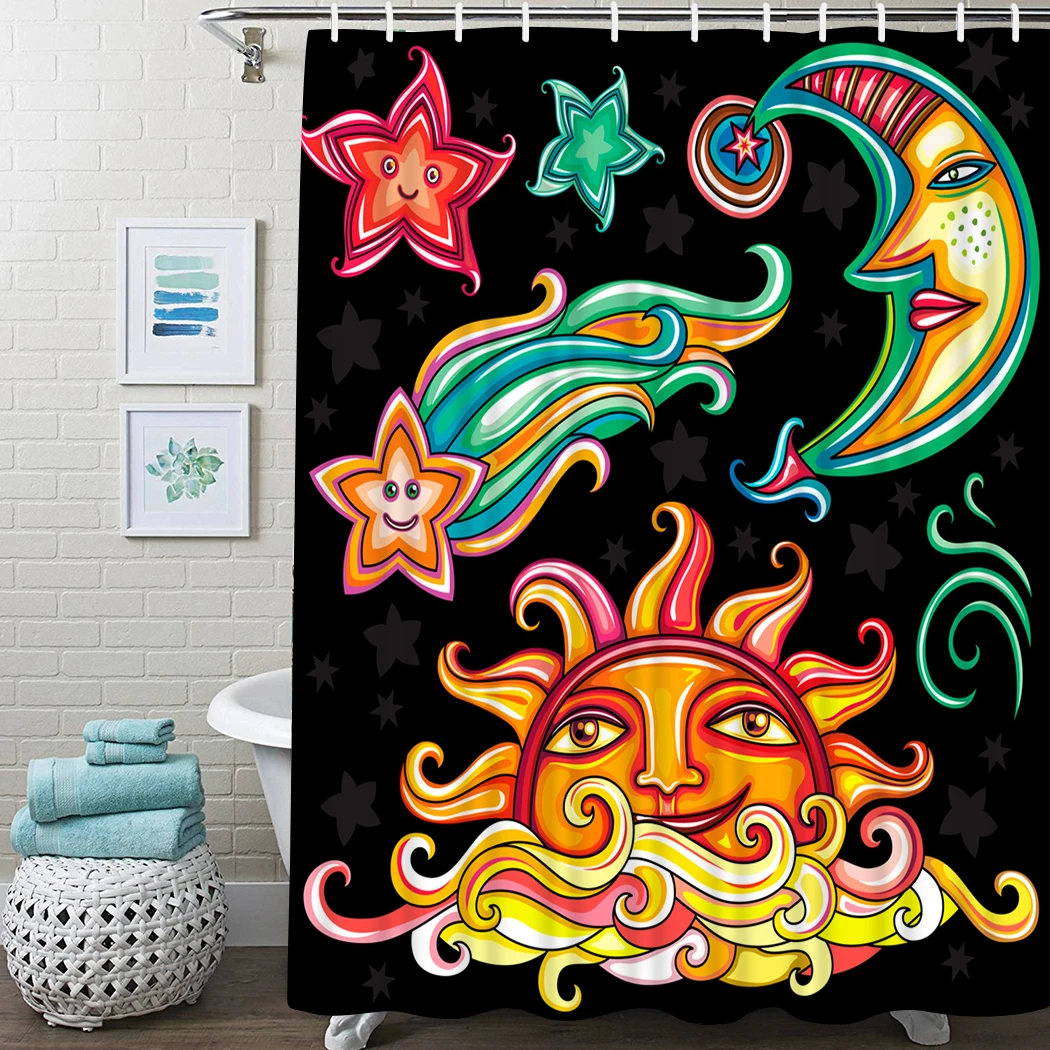 Занавеска для душа с изображением солнца луны звезд улыбающегося рисунка