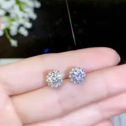 Kkmall Store Круглый Муассанит с одной зерной 1.00ct Алмазный тест прошел Moissanite серебряные серьги-гвоздики