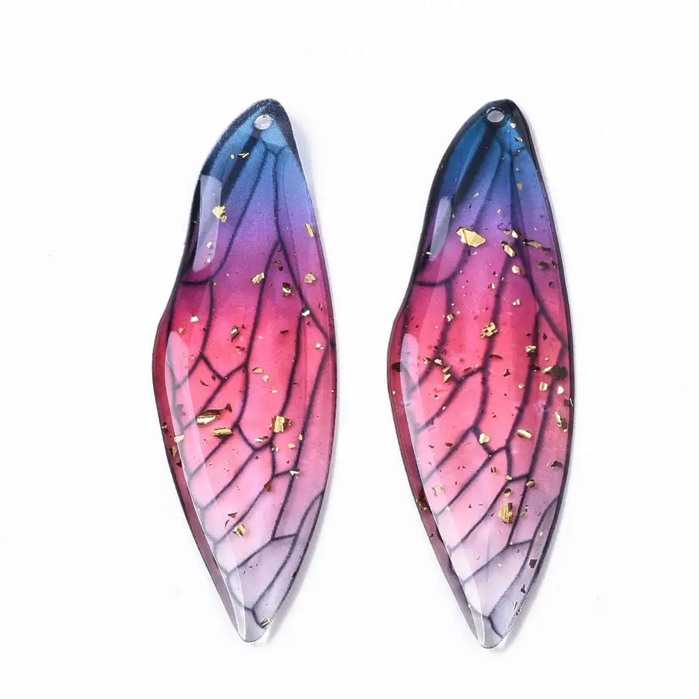50/100pcs Transparent Epoxy Resin Big Wing Pendants Charms Rainbow Color with Gold Foil For Necklace Jewelry Making Supplies diy