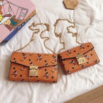 

Disney Mickey Mouse Lady Crossbody Bag Cartoon New Fashion Pu Women Shoulder Bag Shopping Bag Chain Shoulder Small Square Bag