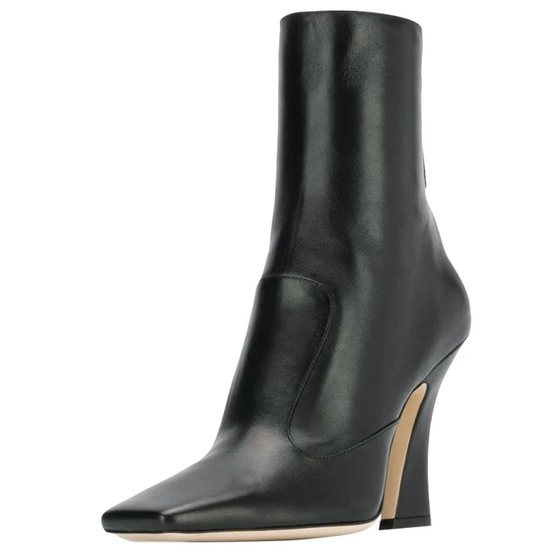 

Luxury Brand Leather Ankle Boots Fashion Solid Botte A Talons Femme Square Toe Zipper High Heels Botas De Invierno Para Mujer