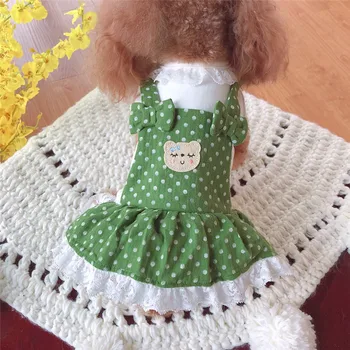 

Hot Sale Pet Clothes Lovely Wave Point Lace Crew Neck Skirt Strap Dress for Cat and Puppy Dog Clothes Pet Supplies Accessories