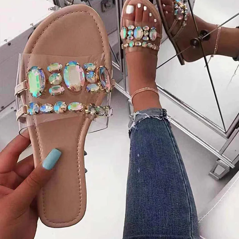 

2020 New Women Summer Slippers Ladies Shiny Glitter Crystal Female Casual Woman Outdoor Flip Flop Women's Slip On Flat Shoes
