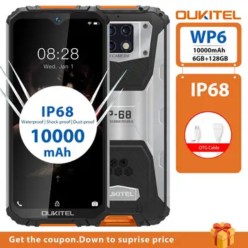 Перейти на Алиэкспресс и купить Водонепроницаемый Смартфон OUKITEL WP6, 6 ГБ 128 ГБ, прочный для мобильного телефона, Восьмиядерный, 48 МП, 9 В/2 А, 10000 мАч, тройная камера