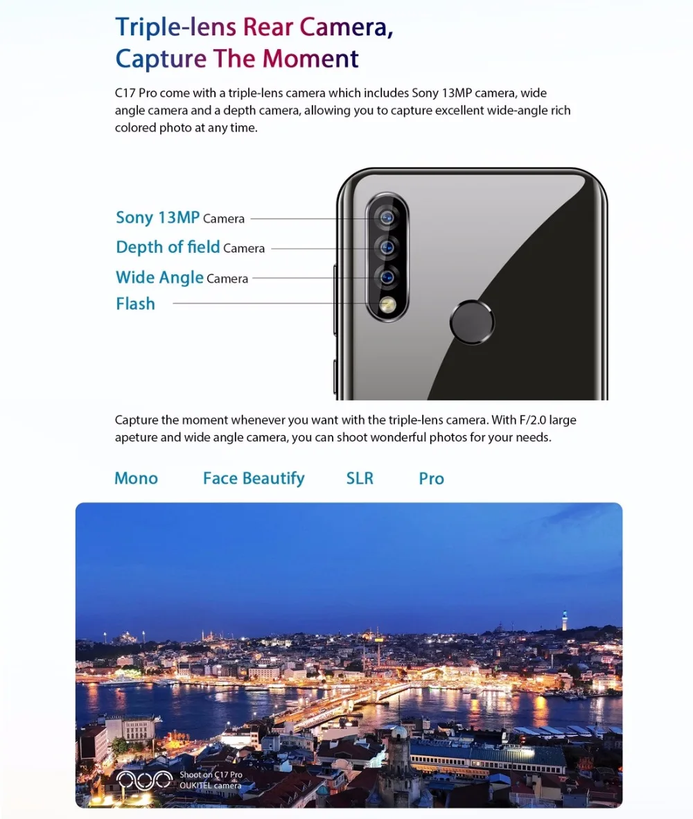 Oukitel C17 Pro Android 9,0 Pie смартфон лицо ID 6,3" полюсный экран 4 ГБ ОЗУ 64 Гб ПЗУ MT6763 Восьмиядерный 4G мобильный телефон