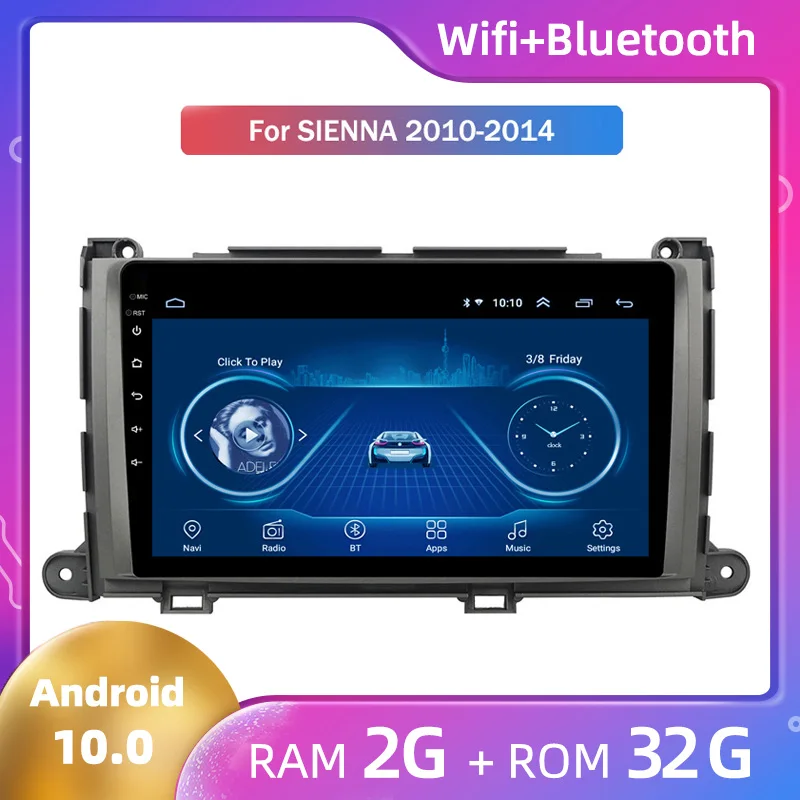 Android 10 Авторадио Восьмиядерный 2G + 32G для Toyota Sienna 2010 2011 2012 2013 2014 большой экран GPS