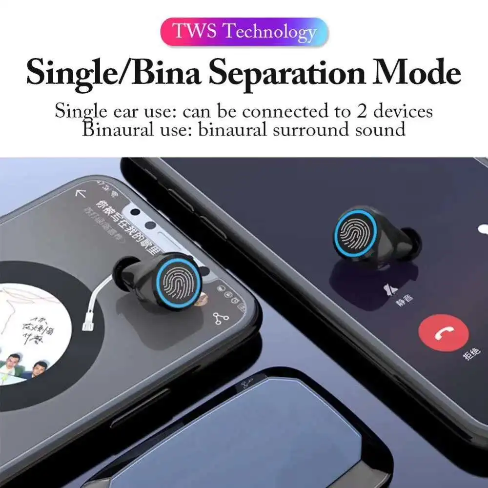 Fast Shipping 2000mAh LED Bluetooth Wireless Earphones Headphones Earbuds TWS Touch Control Sport Headset Noise Cancel Earphone