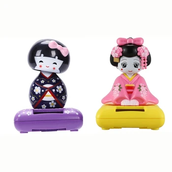 

2 Pcs Solar Power Toy Kimono Cute Geisha Japanese Girl Car Home Decor,Purple & Pink