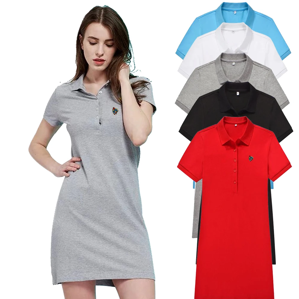 2020 Women Polos Tshirt Dress Cotton Short Sleeve Summer Elegant