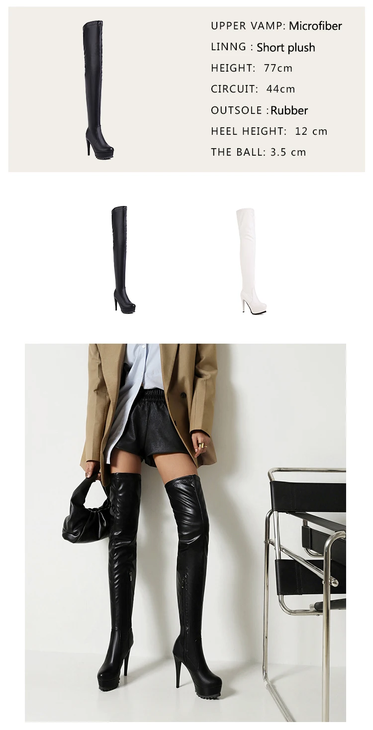 Super High Stiletto Heel Non-Slip Rubber Sole Microfiber Leather Boots Waterproof Platform Zipper Women's Over-The-Knee Boots