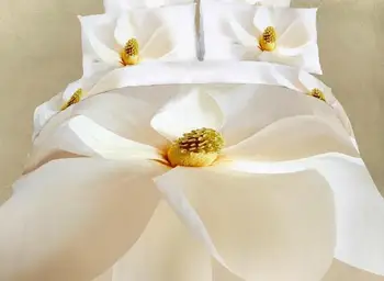 

4 PCS Bedding Sets Christmas Sale 3D Painting Pure White Flowers Cotton Bedroom Set Bed Sheet Quilt Cover Pillowcase