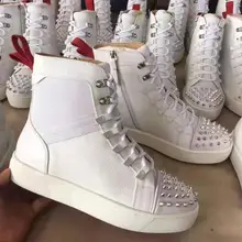 Новинка года; брендовые Дизайнерские мужские ботинки с красной подошвой; высококачественные ботинки на шнуровке с шипами; модные мужские ботинки из натуральной кожи