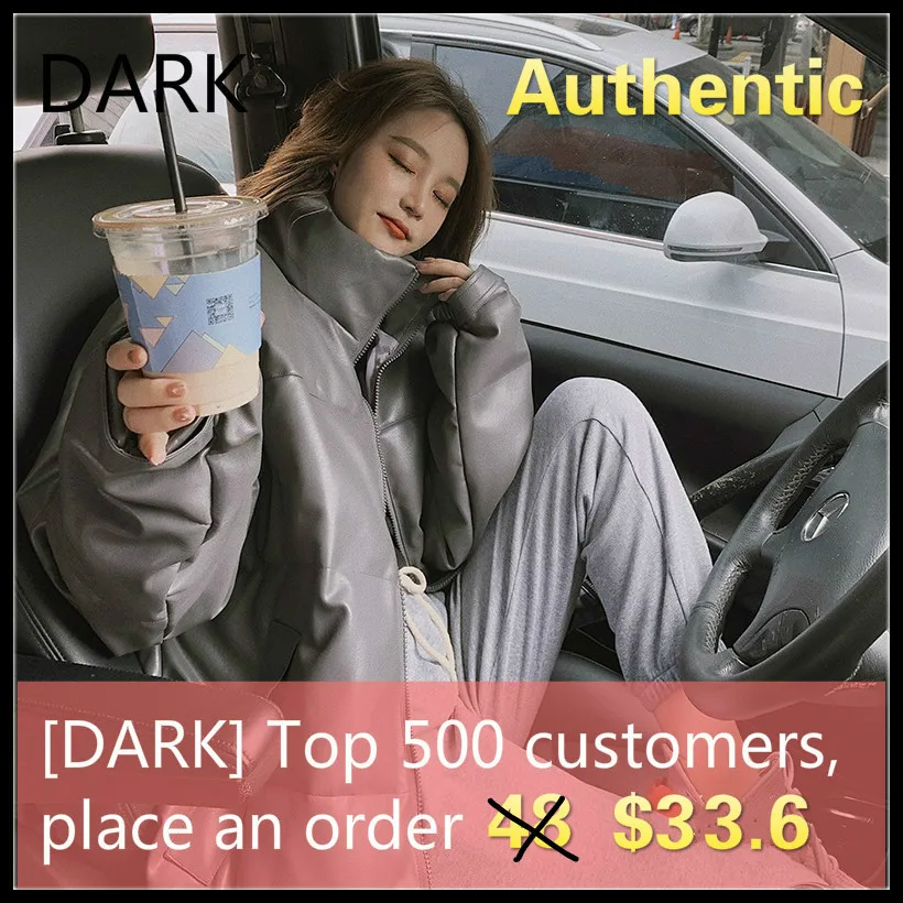 

[DARK] 2020 Winter High Quality PU Leather Down Jacket Loose Net Red Couple Cotton Jacket Women Jacket Winter Clothes