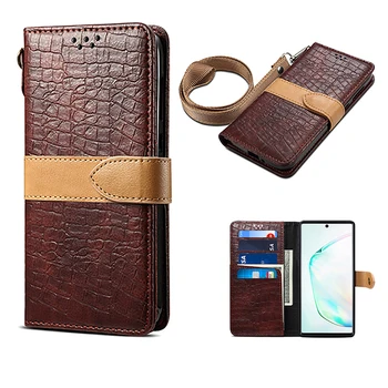 

Crocodile Pattern Flip Leather Case For Samsung Galaxy Note 10 Plus 10 + Long Strap Wallet Cover For Samsung Note 10 Phone Cases