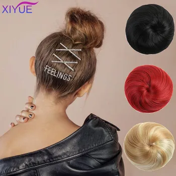 

Women Synthetic Straight Hair Donut Chignon Elastic Rubber Band Drawstring Clip In Hair Buns Hairpieces