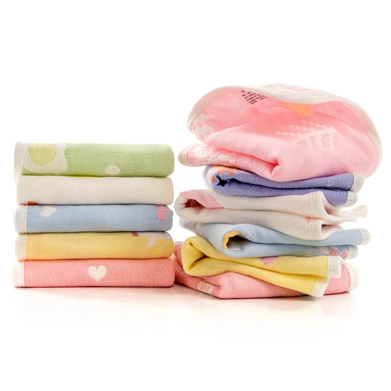 

Baby Girls Boys Pure Cotton Square 6 Layers Gauze Cartoon Pictures Hook Design Good Breathability Towels
