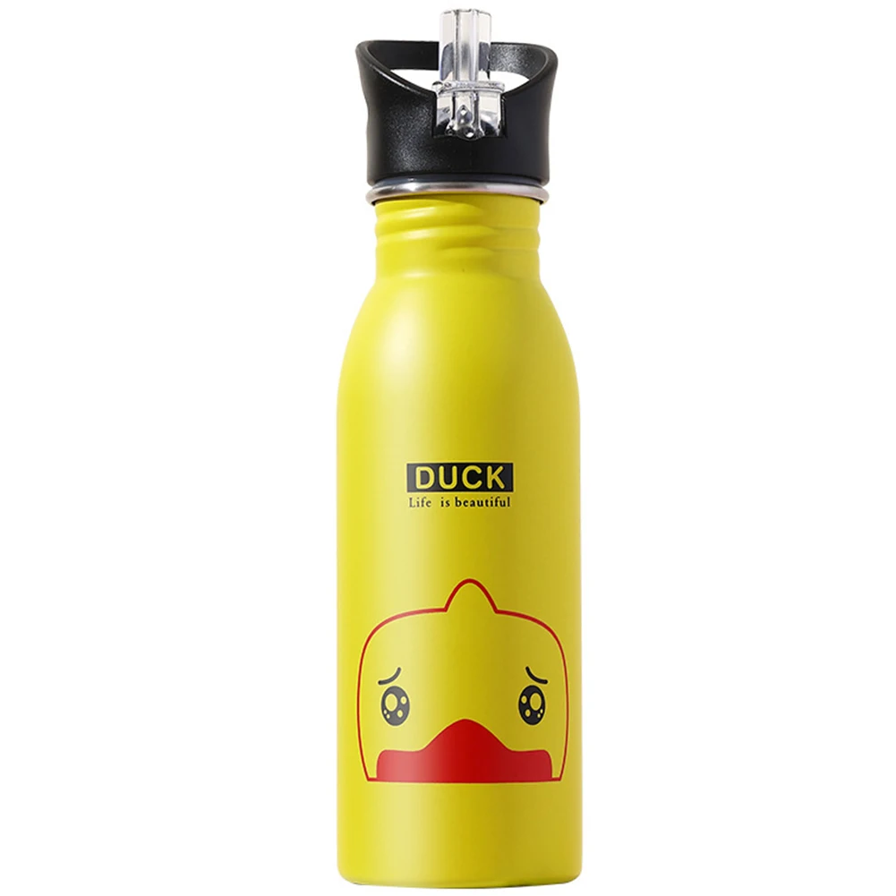 

500ml Drinking Stainless Steel Outdoor Sports Leak Proof Kids Mountaineering Cute Cartoon Water Bottle Insulated Kettle Straw